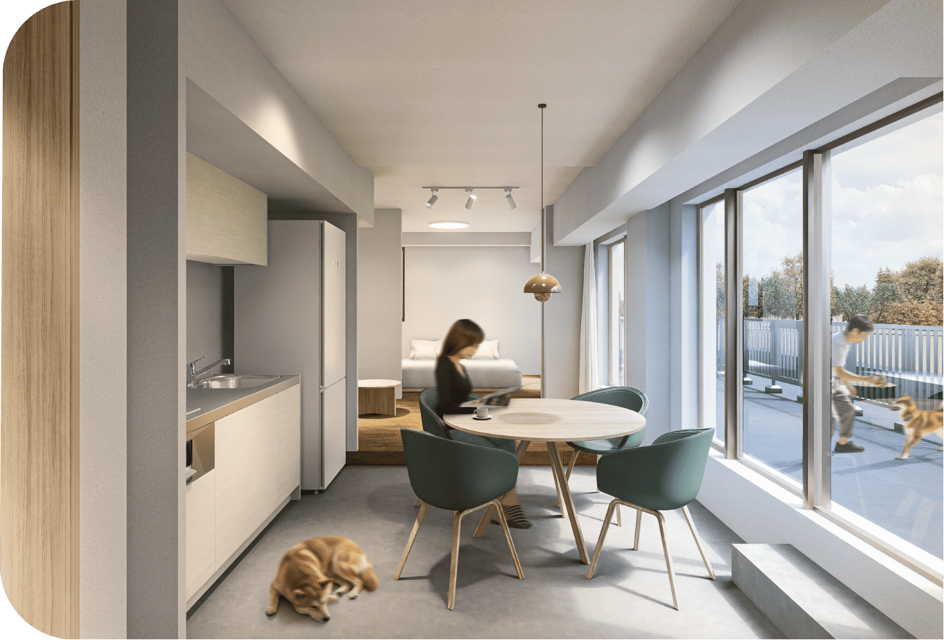 女性とわんちゃん